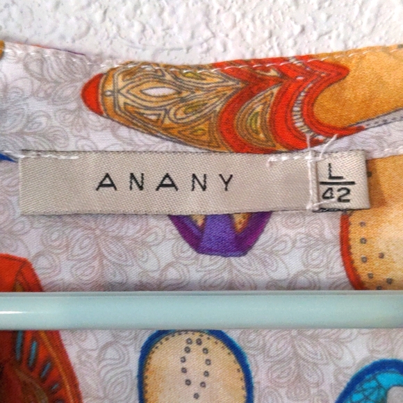 Anany funky lightweight button down blouse, fairytale shoe pattern, size L - Picture 3 of 6
